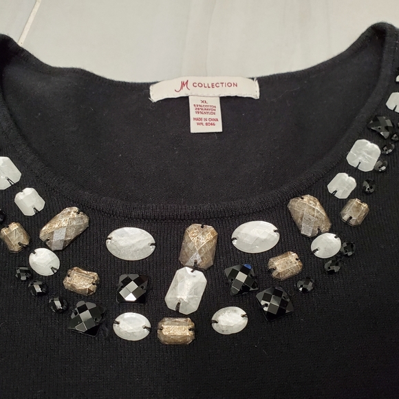 JM Collection Cotton Knit Top w Jeweled Embellishments ~ EUC - Picture 3 of 8